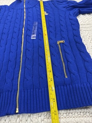 Lauren Ralph Lauren Women Cable Knit Full Zip Sweater blue Size S