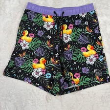 Neff Mens Rubber Duck Swim Trunks Suit Black Purple Floral Size Large Tropical