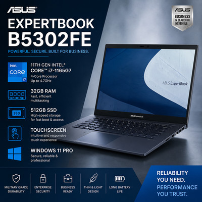 ASUS ExpertBook B5302FE Notebook Intel i7-1165G7 32GB 512GB SSD Touch Win11 Pro
