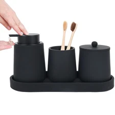 Black Bathroom Accessories Set - 4 Pcs Accessory Sets with Toothbrush Holder