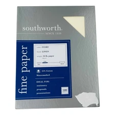 500 Sheets Southworth 8.5" x 11" Ivory Linen Business Paper 24lb