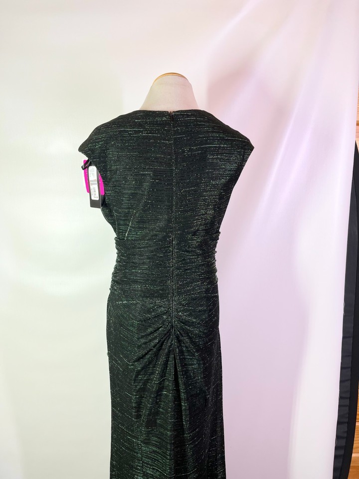 Betsy & Adam Size 6 Glittery Green Formal Dress Drape Front Cap Sleeve ...