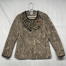 Chicos Jacket Womens Medium 1 Animal Print Embellished Sequin Lined Boho