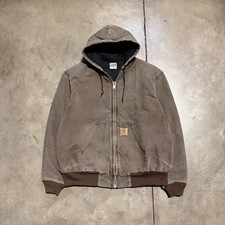 Vintage Carhartt Hooded Jacket Mens XL Brown Chocolate Faded J168 CHT Work USA