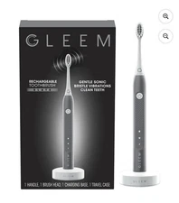 Gleem Rechargeable Toothbrush Slate Color w/ Charging Base & Travel Case