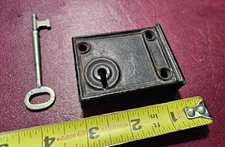 Antique  Lock  Mortise Locks Cabinet surface mount Small 3" x 2" skeleton key