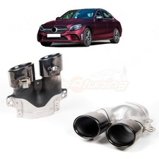 MERCEDES C-Class W205 GLC X253, C253 BLACK DUAL ROUND EXHAUST TAIL PIPES TIPS