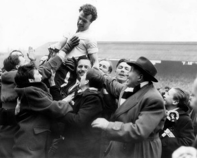 Billy Bingham is carried off pitch following FA cup semi final rep- Old Photo