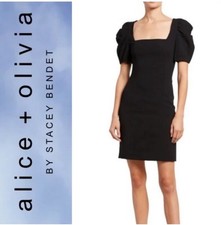 Alice + Olivia Women's Rachel mini Dress Black Puff Sleeve Size 2
