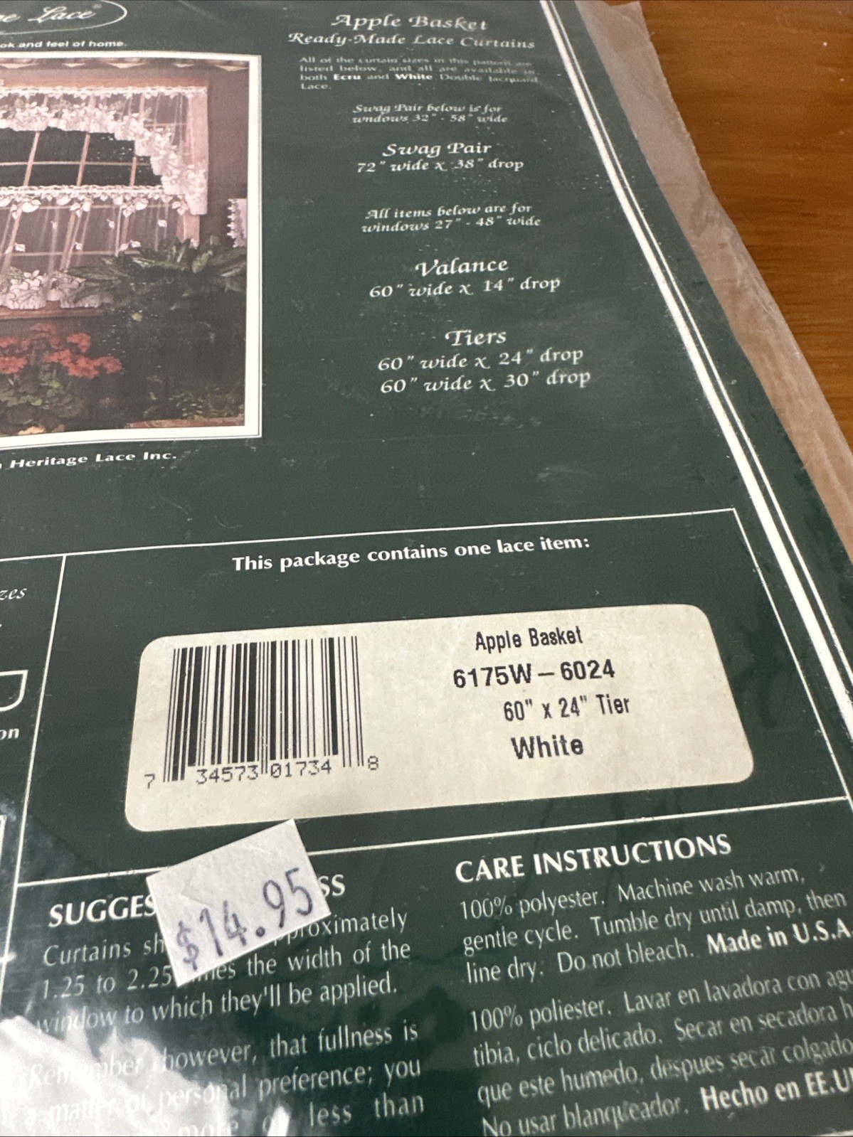 Heritage Lace White Apple Basket Tier Curtain 60" x 30" & Valance 60" X 14" New