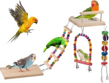 5in1 Bird Parakeet Toys, Detachable Birdie Perches Platform Swing with Climbi...