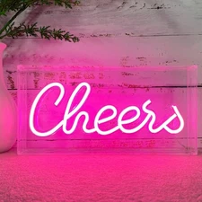 Cheers LED Sign for Decorations, Pink Cheers Light up Sign for Table, USB Bar...