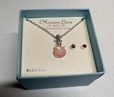 HEAVEN SENT 18'' ANGEL SET Genuine Austrian Pink Crystal Necklace & Earrings NEW