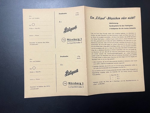 Beilage, Werbezettel in Liliput die fröhliche Jugendzeitschrift
