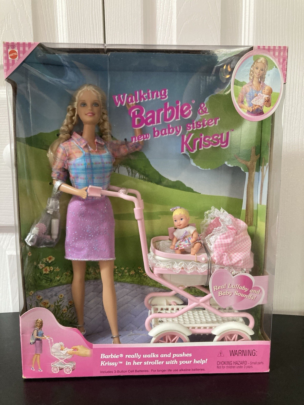 1999 Walking Barbie & Baby Sister Krissy Play Set W/ Baby Bu