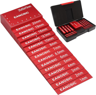 EANOSIC Metric Setup Blocks Height Gauge Set, 15Pcs Precision Aluminum Setup Bar