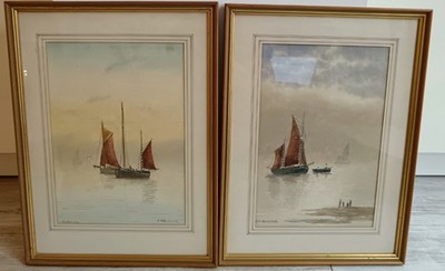 Paar maritime Aquarelle J. Maurice Hosking Anfang 20. Jahrhundert