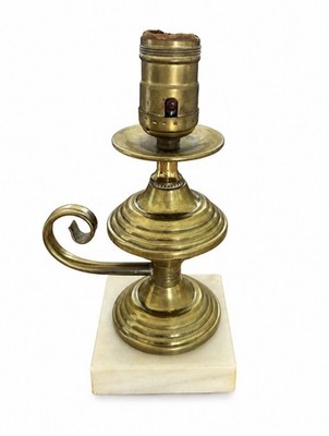 Petite Vintage Brass Chamber Style Finger Loop Lamp 9  Tall 4  Base