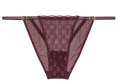 Victoria's Secret Very Sexy Logo Embroidery String Bikini Panty Burgundy  SMALL