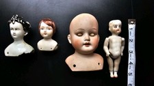 Porcelain Doll Parts Lot: 3 Heads Small Body, Moving Eyes, Vintage