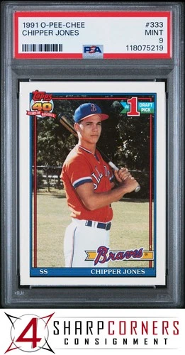 1991 O-PEE-CHEE #333 CHIPPER JONES RC HOF PSA 9
