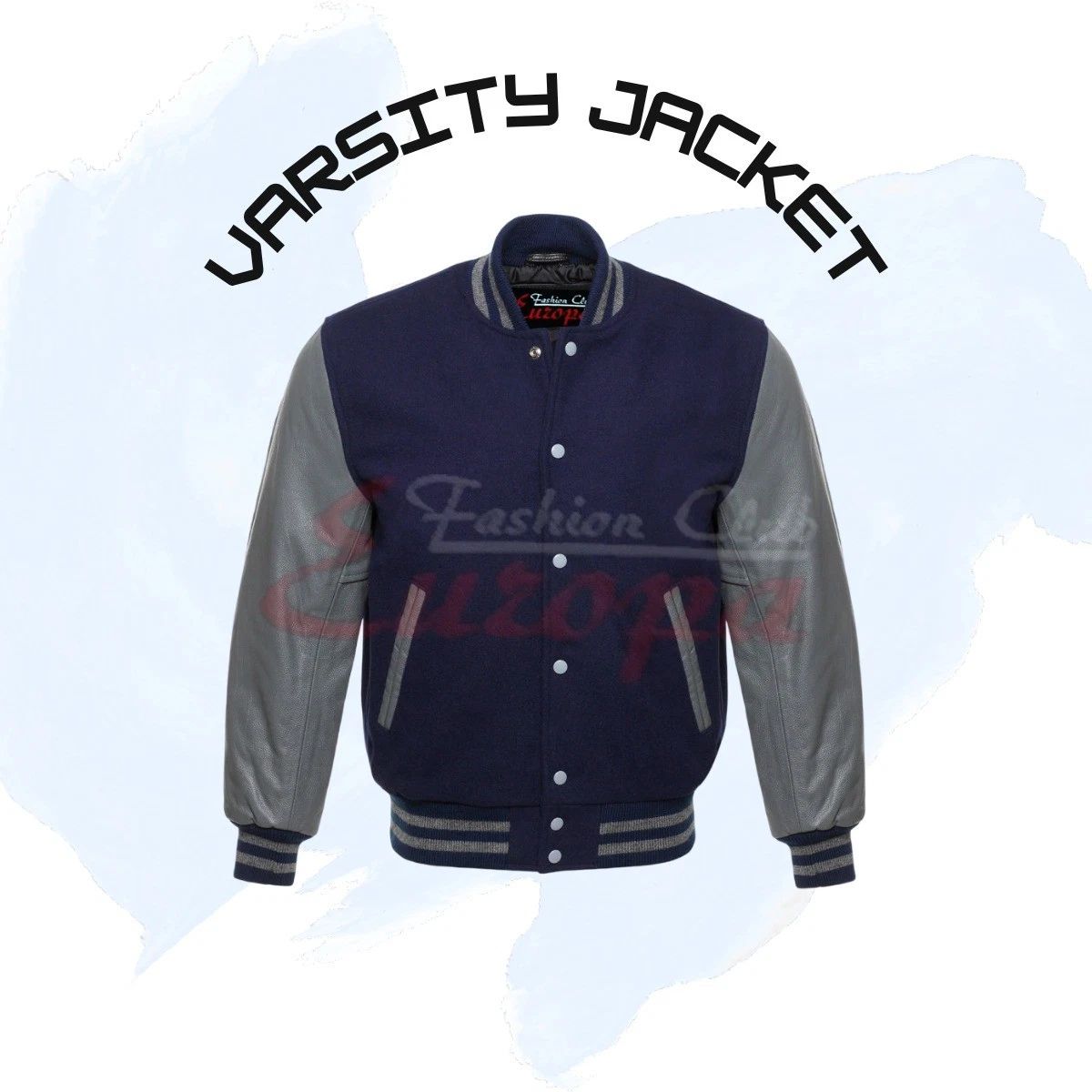 Varsity Letterman Baseball Bomber Blue Wool Body & Gray Leather Sleeves Jacket