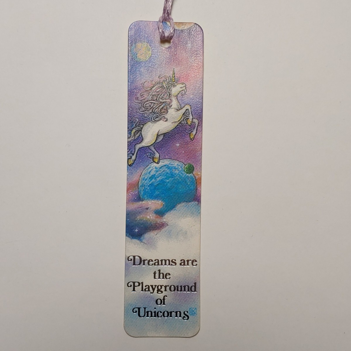 Vintage 80's Unicorn bookmark yarn tassel dreams 1985 Sunshine