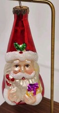 Santa Holding Candy Cane  Present Glass Christmas Ornament See PICS