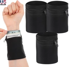 3×Pocket Wrist Wallet Travel Pouch Bag Band Zipper Gym Running Sports Wrist Belt