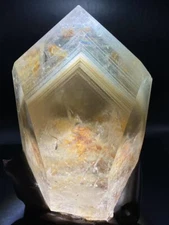 3.75LB Natural two-tone Phantom crystal quartz pyramid pillar healingdecor+stand