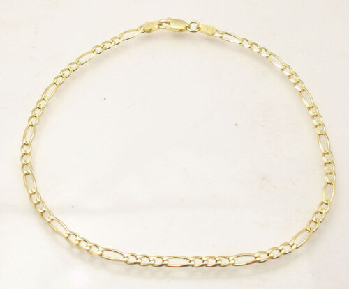 Italian Solid Royal Figaro Ankle Bracelet Anklet 14K Yellow Gold Plated Silver - Picture 1 of 4