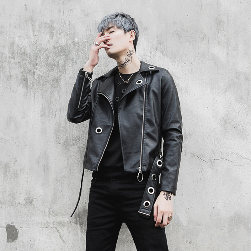 Occident Men faux leather Short Jacket Punk Gothic Zip Biker