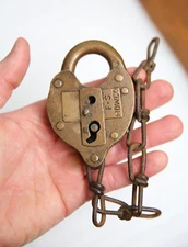Antique FS Hardware Padlock Vintage Lock metal brass No Key chain trunk chest