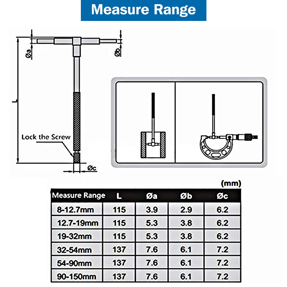 6Pc Telescopic Gauge Set 8150mm Micrometer Measurement Bore Engineers