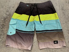 O'Neill Board Shorts Men's 30 Gray Striped Swim Trunks Surf Beach Active