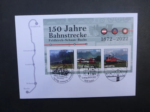 SWITZERLAND 2022 Feldkirch-Schaan-Buchs Railway Line Mini Sheet 3 Stamp FDC