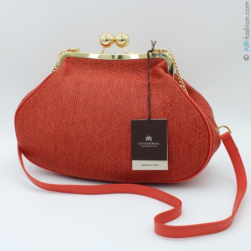 Cuoieria Fiorentina Made in Italy designer red raffia medium clutch bag purse - Picture 5 of 10