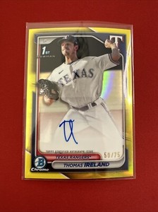 2024 Bowman Chrome Thomas Ireland 1st Yellow Refractor Auto /75 Texas Rangers