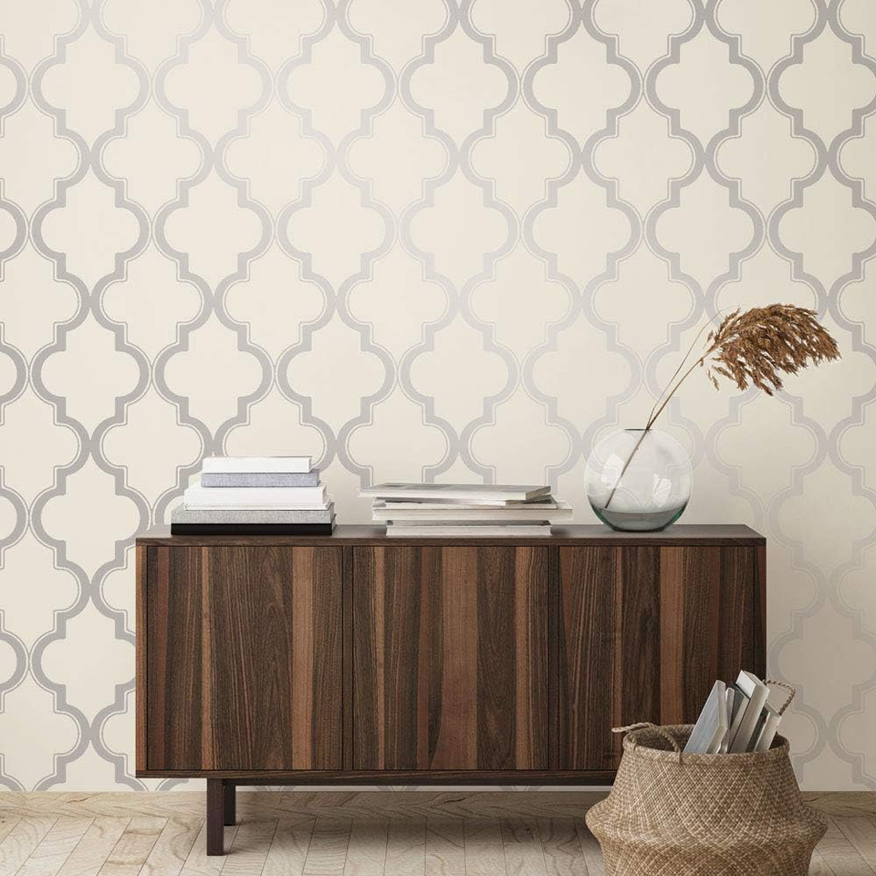 Cream & Metallic Silver Marrakesh Removable Peel and Stick Wallpaper