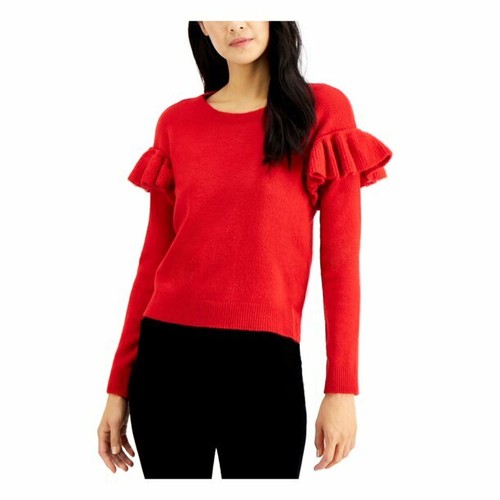 Red Sweater Ruffled Shoulder 