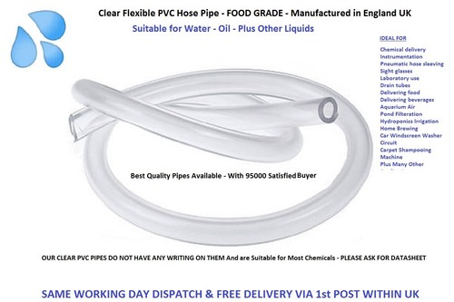 CLEAR PVC FLEXIBLE TUBING FISH POND HYDROPONICS PLASTIC HOSE WATER PIPE TUBE UK - Picture 4 of 5