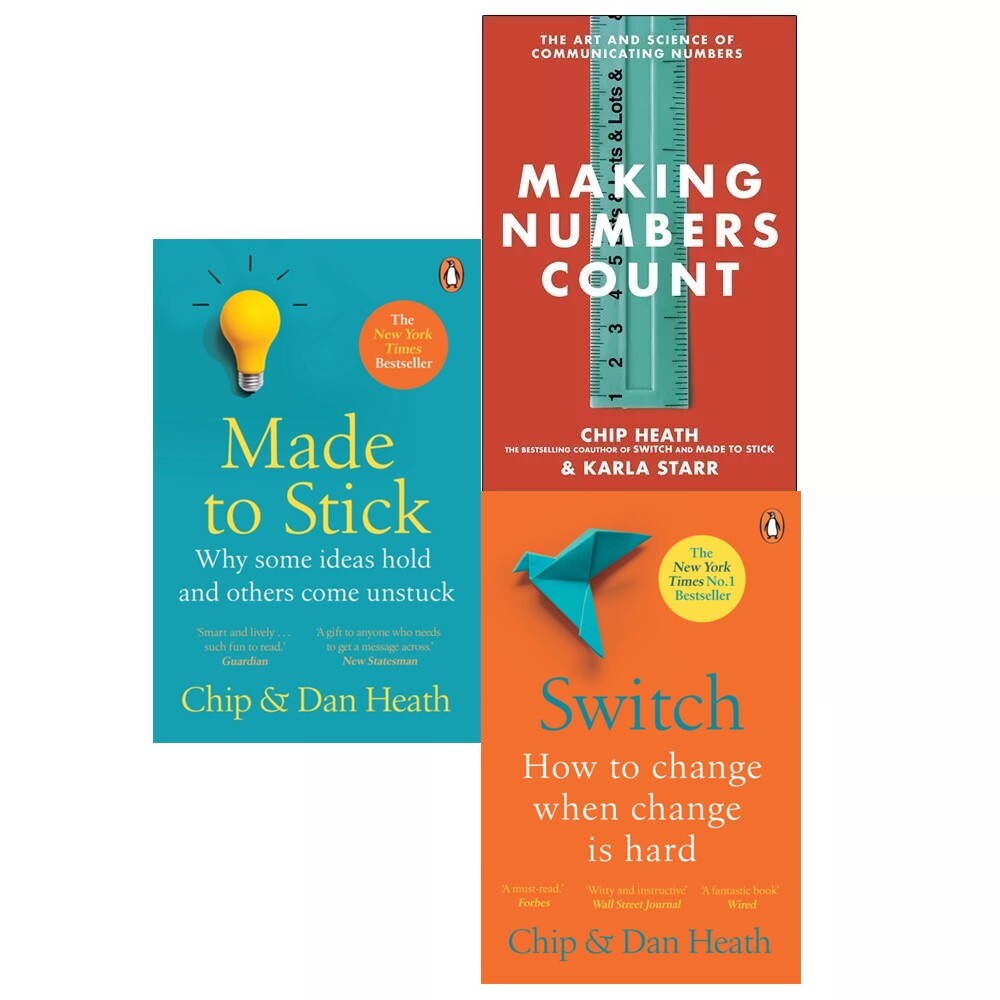 Dan & Chip Heath Collection 3 Books Switch, Made to Stick, Making Numbers Count