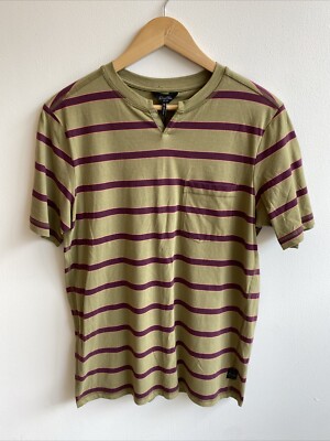 Good Man Brand Premium V-Notch Tee In Olive Drab and Fig Stripe Size M