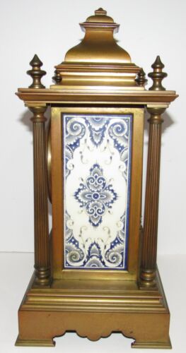Antique Japy Freres French Bronze & Porcelain Delft Tablets Clock 8-Day - Picture 7 of 14