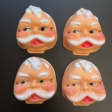 Lot Of 4 Vintage Celluloid Thin Plastic Santa Doll Faces Christmas Craft