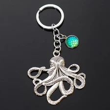 Octopus Tentacles Blue Green Sparkle Sea Pendant Charm Keychain Key Chain Gift