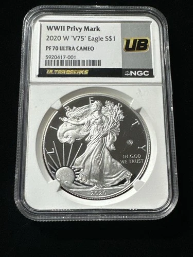2020-W Proof American Silver Eagle WW2 V75 Privy NGC Graded PF70 Ultra Cameo