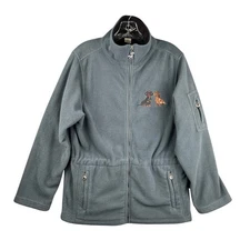 Dachshund Fleece Jacket Womens L Gray Embroidered Weiner Dog Zip Up Pockets