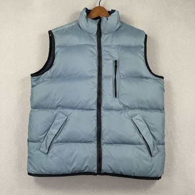 Vintage Old Navy Down Vest Mens Medium Blue Reversible Puffer Quilted Winter Y2k