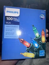 Philips LED 100 Multi Color, Mini Lights on Green Wire. string Christmas Box
